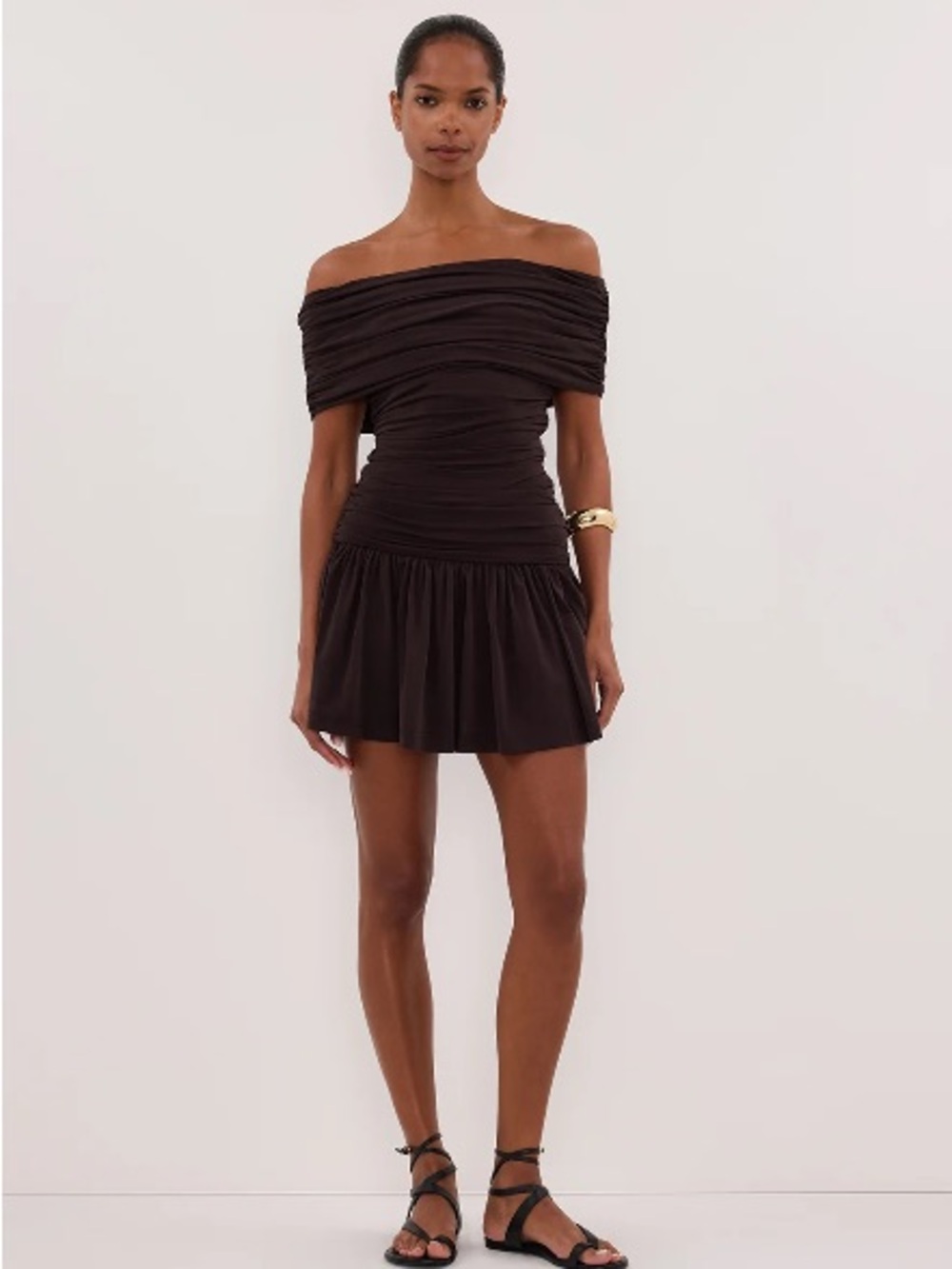 DISSH Fez burnt choc off shoulder mini dress